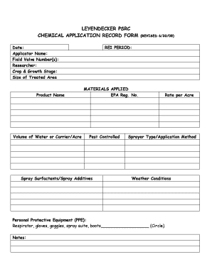 Chemical Application Record  Form