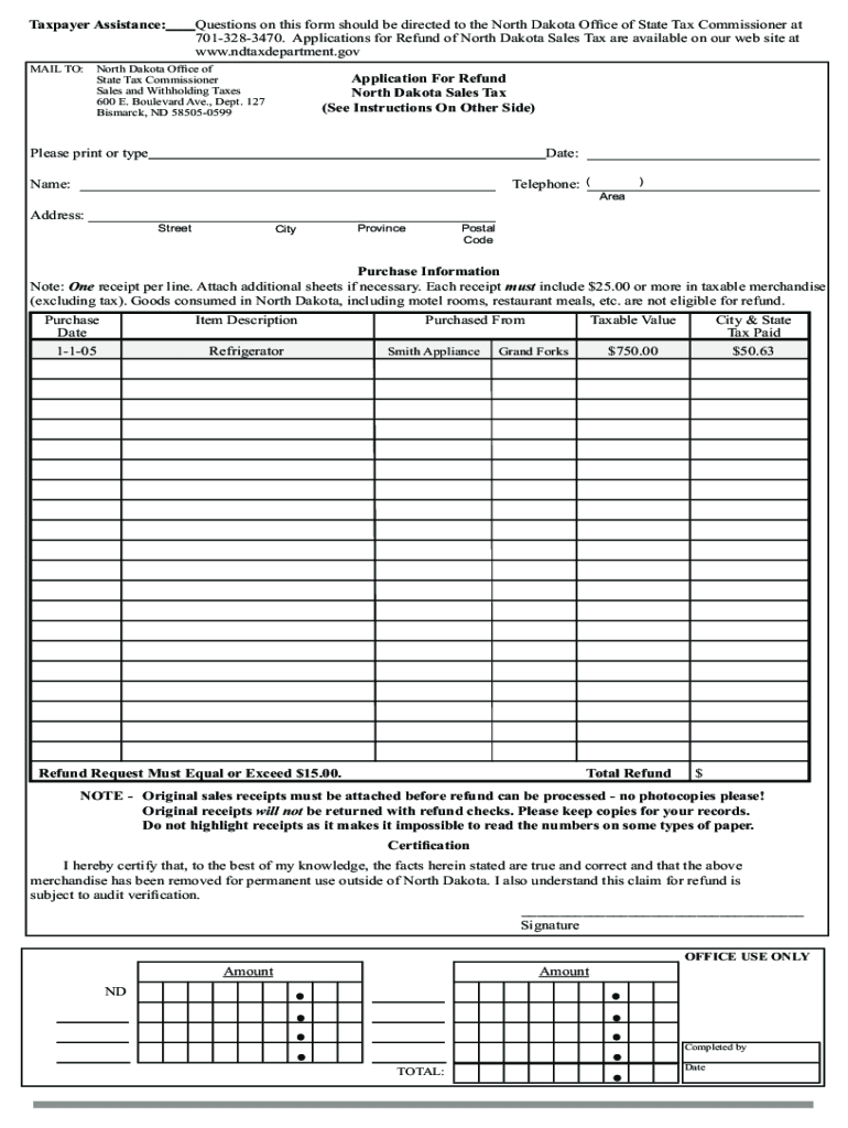 North Dakota Sales Tax Refund Form