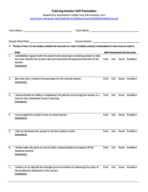 Tutoring Session Self Evaluation Form Learning Assistance Lap Nku