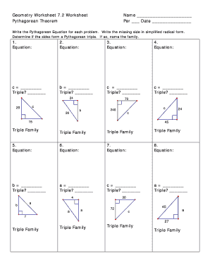 Geometry Worksheet 7 2 Worksheet Pythagorean Theorem Answer Key  Form