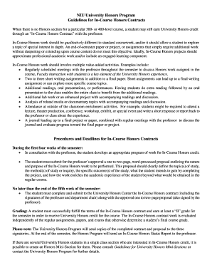 NIU University Honors Program Guidelines for in Course Honors Contracts When There is No Honors Section for a Particular 300 or   Form