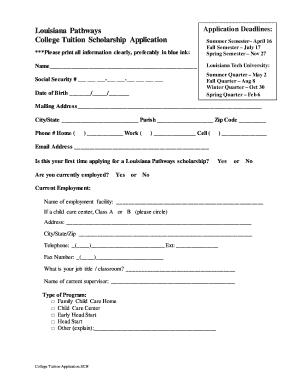 Printable Scholarship Applications  Form