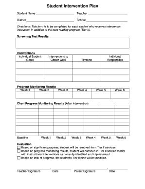 Student Intervention Plan DOC Dpi State Nd  Form