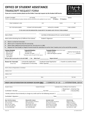 Pace Transcript Request Form