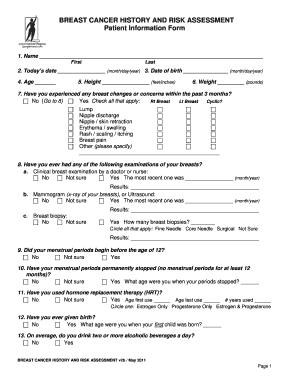 Breast Cancer History and Risk Assessment Patient Information Form