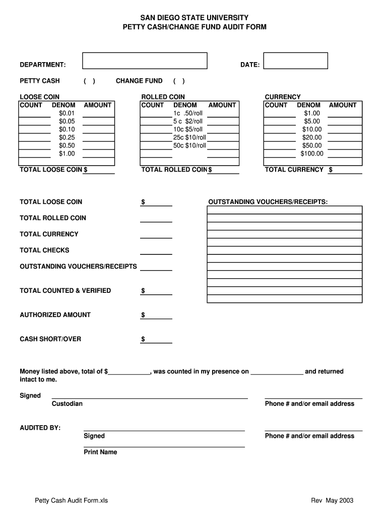 Cash Count Certificate Template  Form