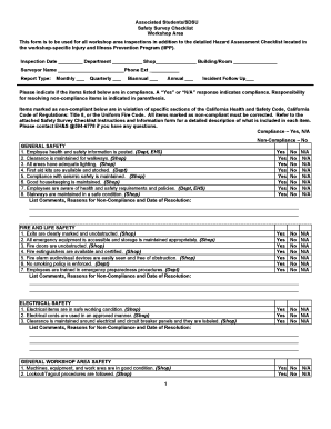 Workshop Inspection Checklist  Form