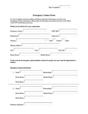 Employee Emergency Contact Form Shark Eas Sjsu