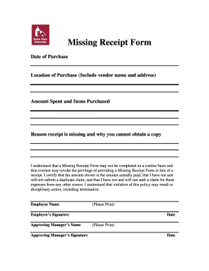 Missing Receipt Affidavit  Form