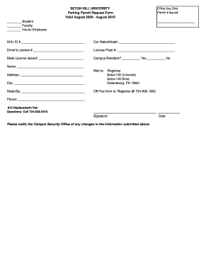 Seton Hill Parking Permit  Form