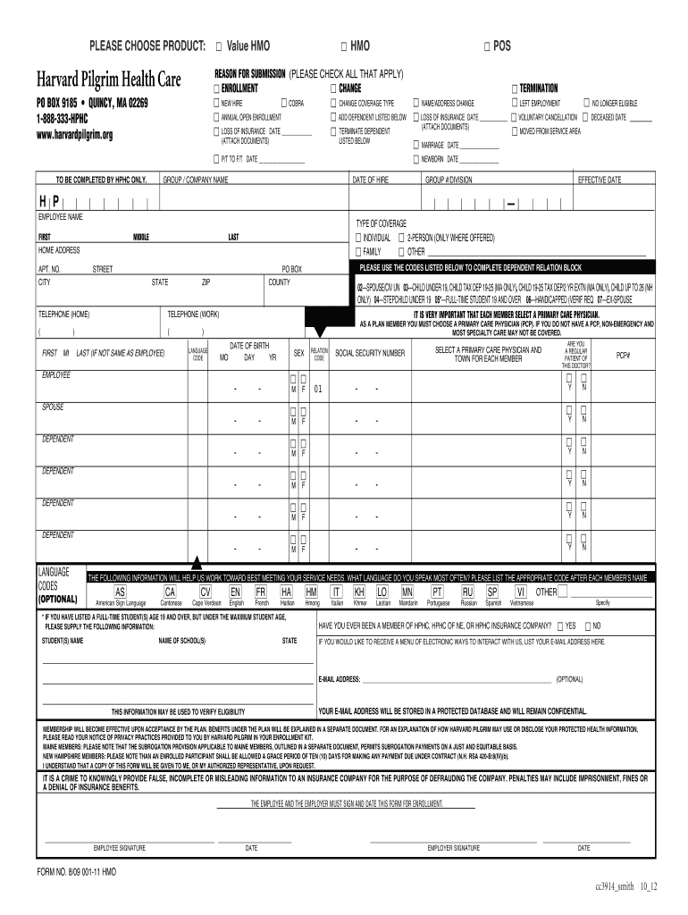 Harvard Pilgrim Enrollment Change Form Employer