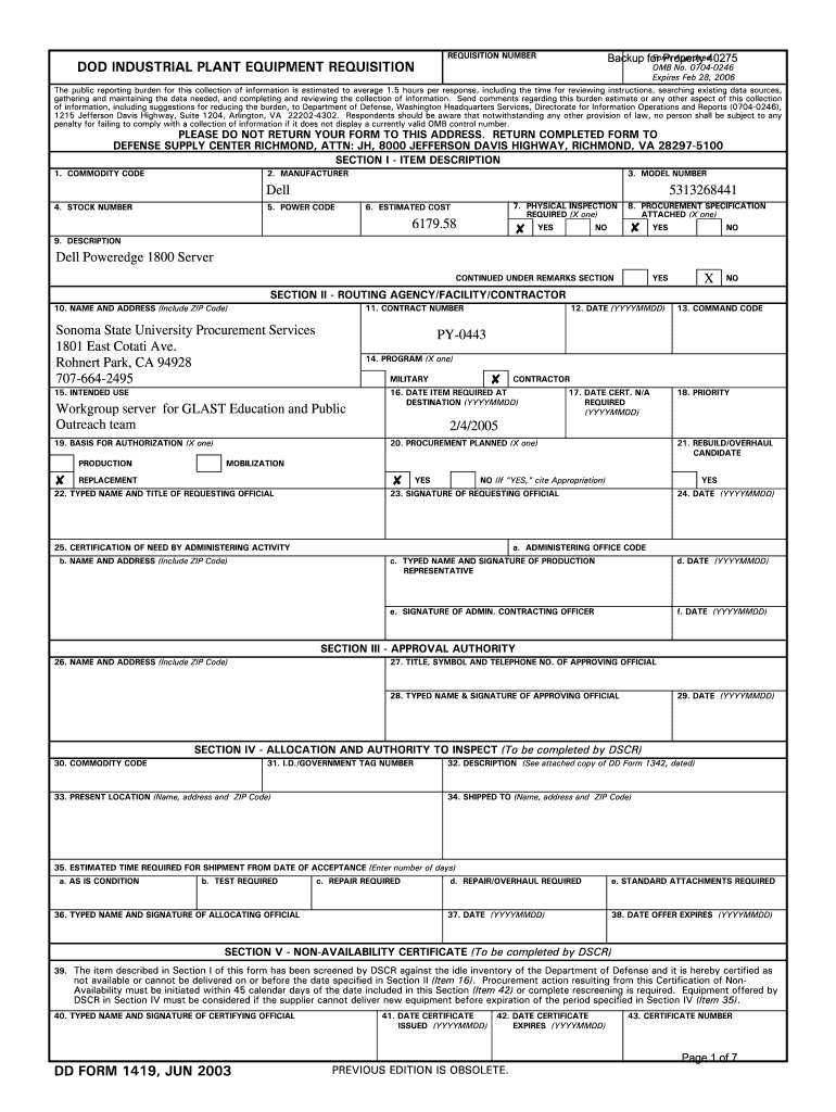 DOD INDUSTRIAL PLANT EQUIPMENT REQUISITION DD FORM