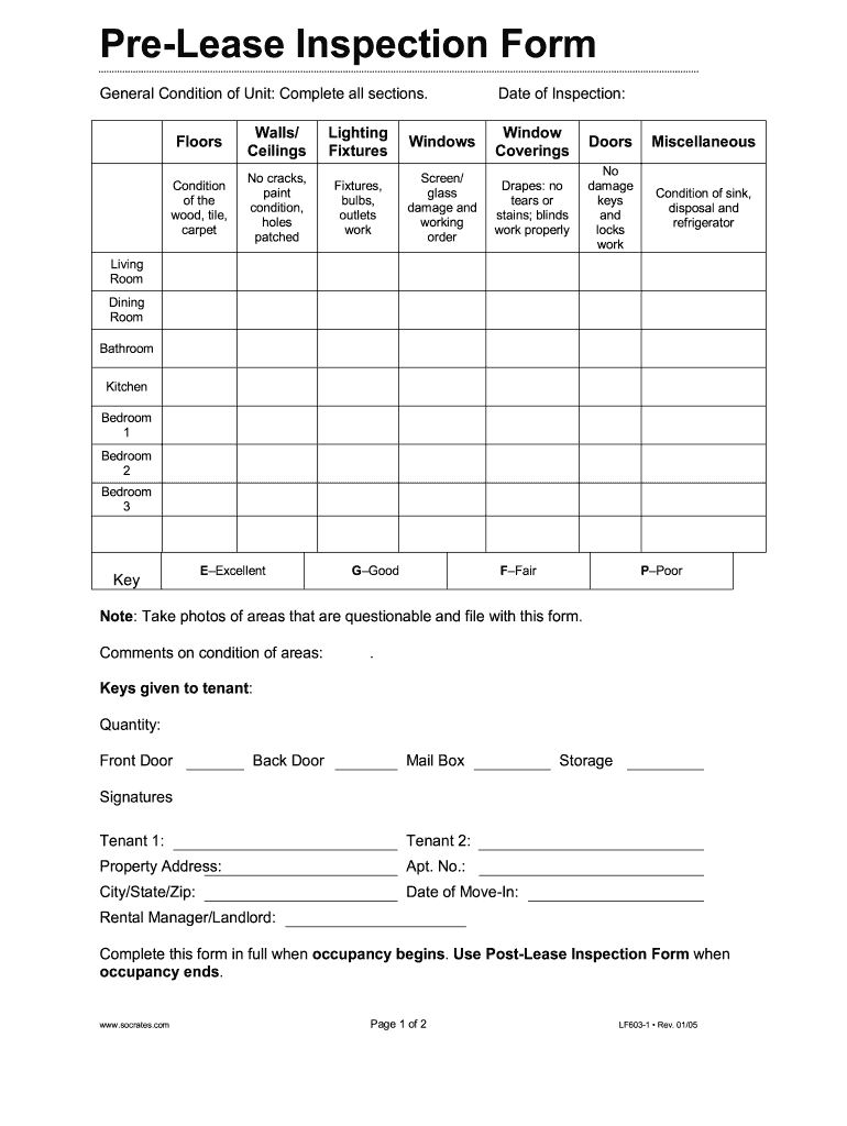 Pre Lease Inspection Form