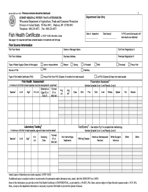 Fish Health Certificate  Form