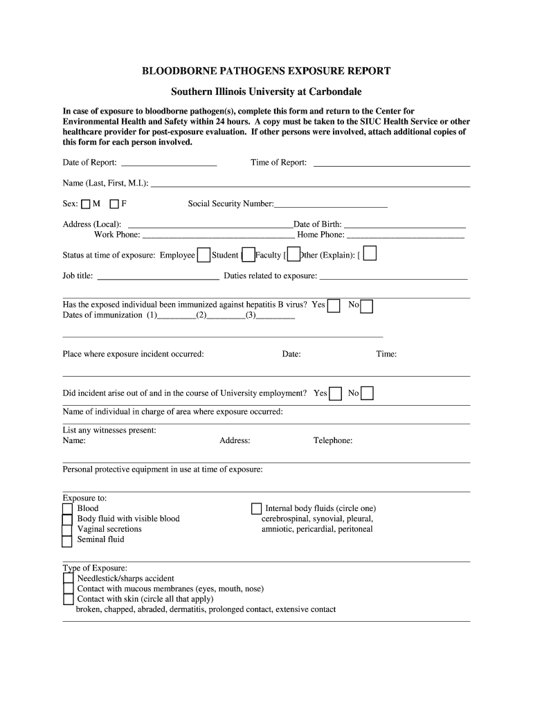 Blooborne Pathogen Expusre Form