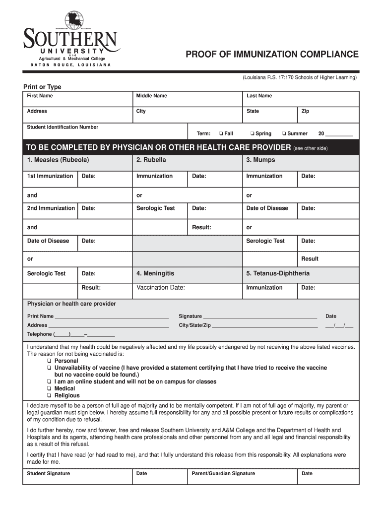 Immunization Exemption Forms for East Baton Rouge