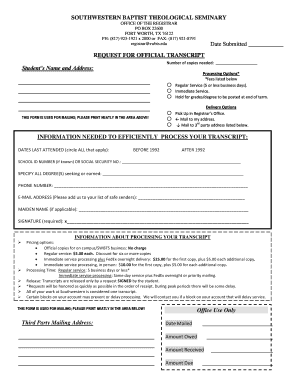 Transcript Request Form Southwestern Baptist Theological Seminary Swbts