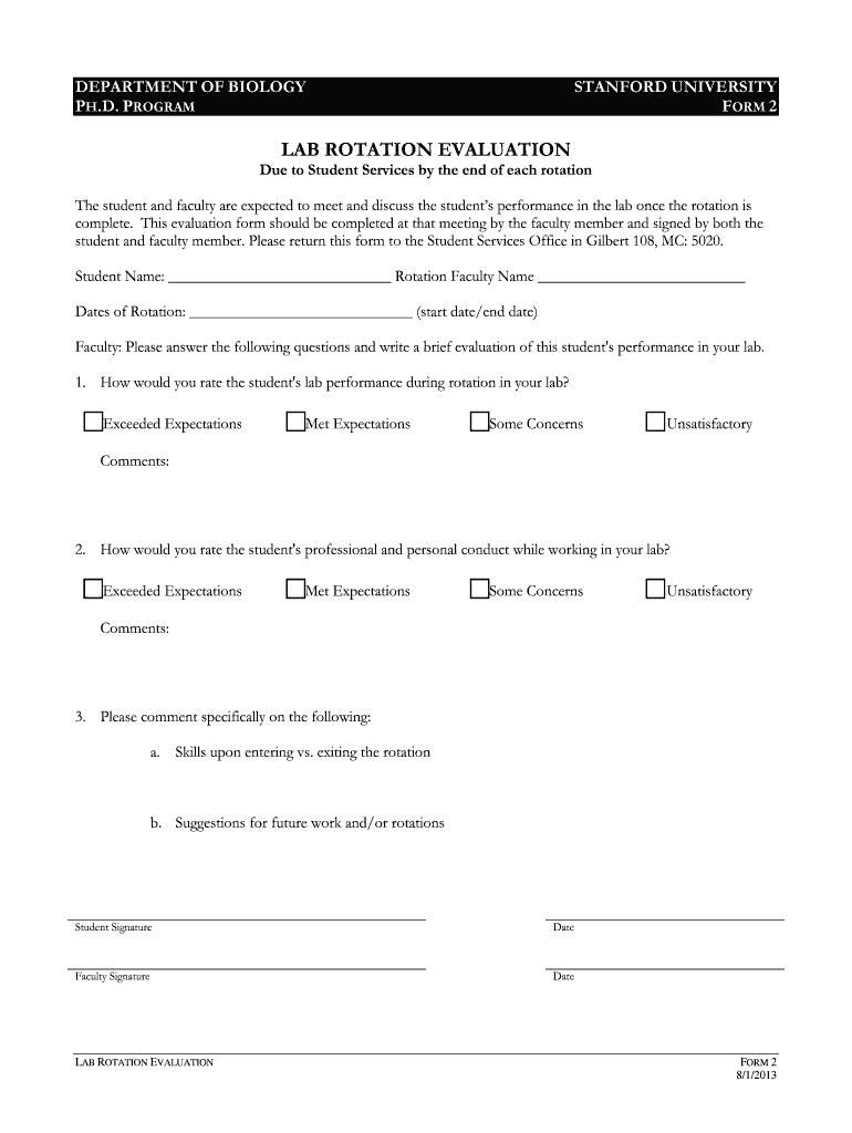  Lab Rotation Evaluation Forms  Department of Biology  Stanford    Biology Stanford 2013-2024