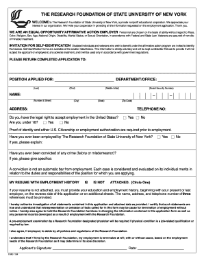 RF Employment Application PDF Research Foundation of SUNY  Form