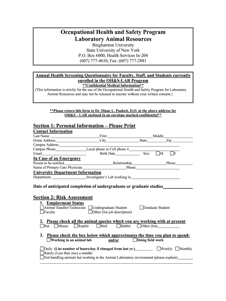  Health Screening Questionnaire 2007-2024