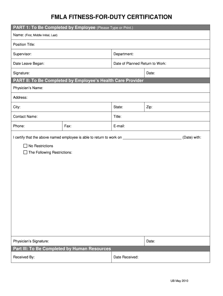  Fitness for Duty Form 2010-2024