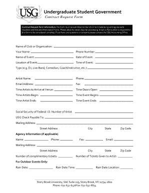 USG Contract Request Student Affairs Stony Brook University Studentaffairs Stonybrook  Form