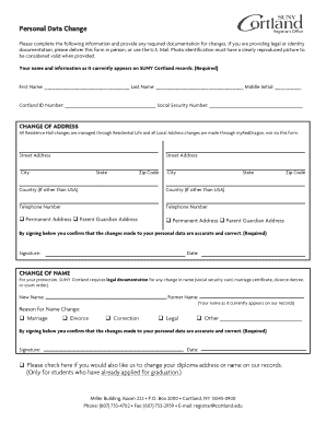 Suny Cortland Personal Data Change Form