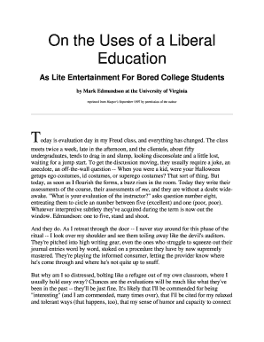 Edmundson on the Uses of a Liberal Education  Form