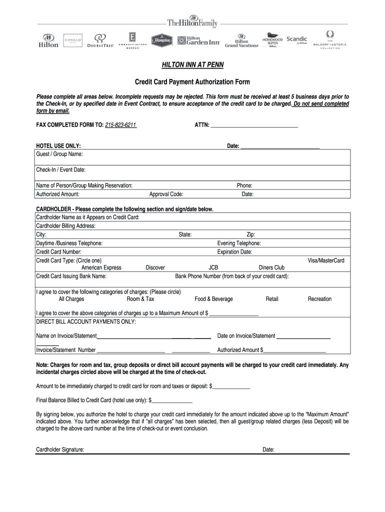 Hilton Credit Card Authorization Form