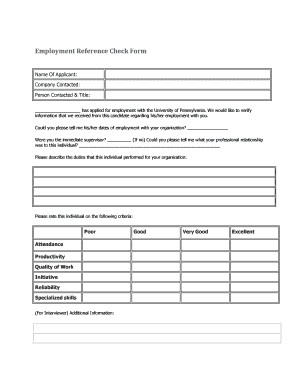 Employment Reference Check Form PDF University of Pennsylvania