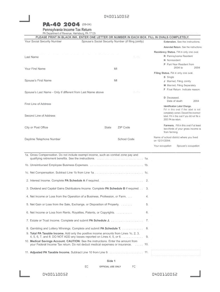 Pennsylvania Income Tax Return PA 40 FormsPublications