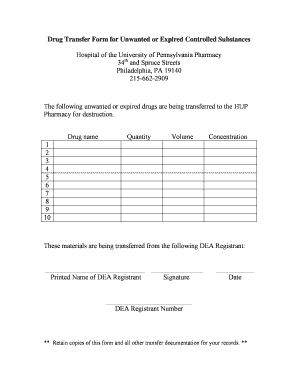 Drug Transfer Form University of Pennsylvania Ehrs Upenn