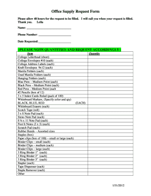 Supply Request Form Template