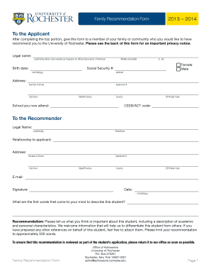 FamilyCommunity Recommendation Form Enrollment Rochester