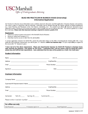 Usc Buad495 Application Form