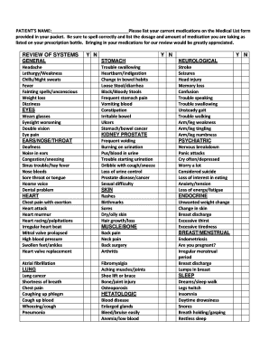 Review of Systems Template  Form