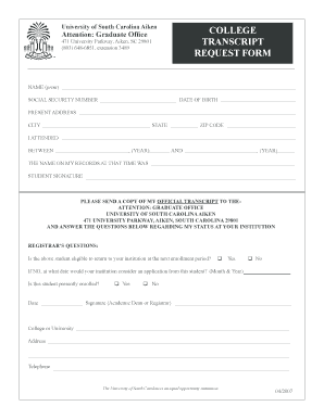 University of South Carolina Transcript Request  Form