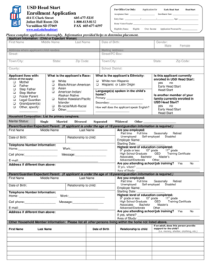 USD Head Start Enrollment Application University of South Dakota Usd  Form