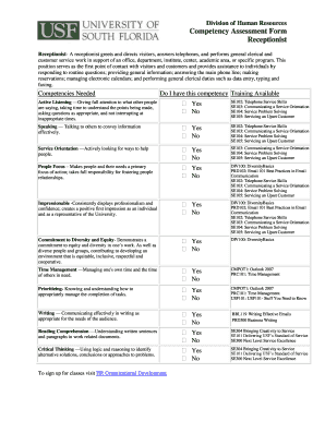 Self Evaluation Form for Receptionist