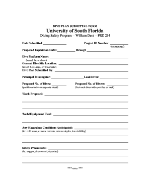  Dive Plan Form 2001