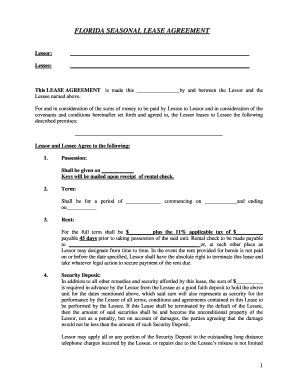 FLORIDA SEASONAL LEASE AGREEMENT Dmdevine Myweb Usf  Form