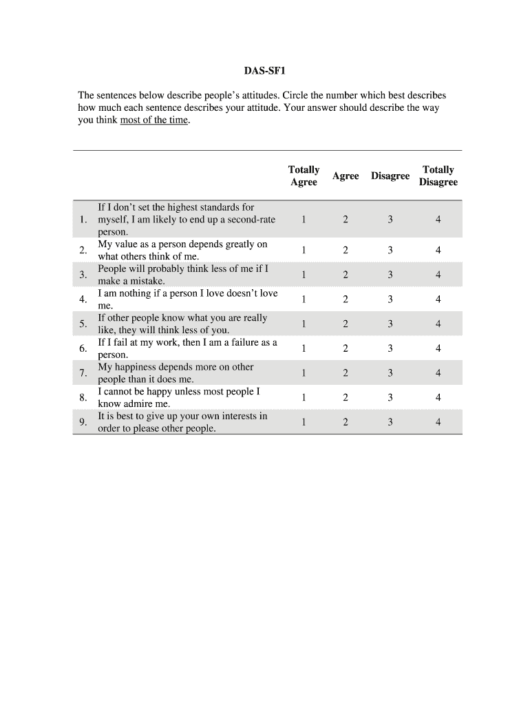 Dysfunctional Attitude Scale 40 Item PDF  Form