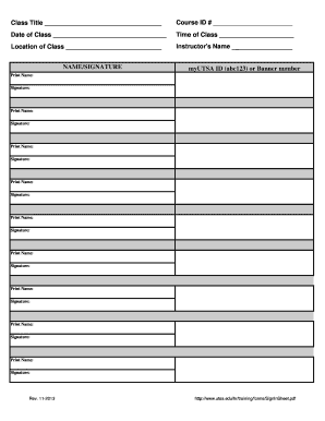 Blank Sign in Sheet PDF  Form