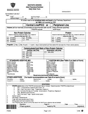 PH006 Doctor&amp;#39;s Orders Adult Parenteral Nutrition Daily Order  Form