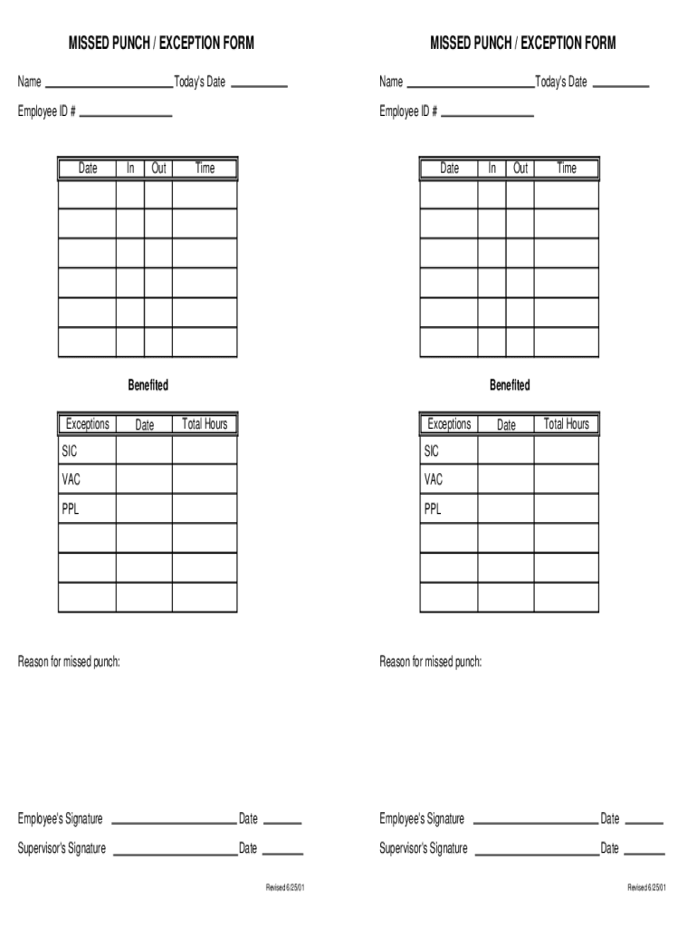  Missed Exception Form 2001-2024