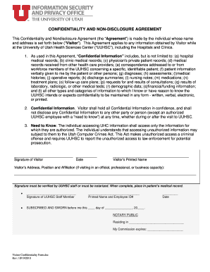 Visitor Confidentiality Form Patient Privacy University of Utah Privacy Utah