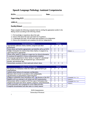 Speech Language Pathology Assistant Competencies Form UVM Learn Uvm