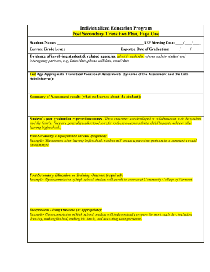 Iep Transition Plan Example  Form