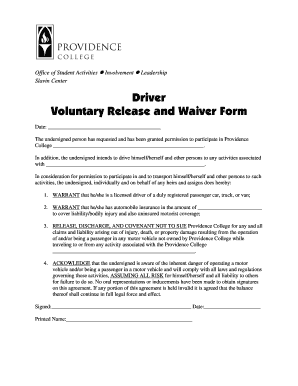 Driver Waiver Form