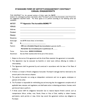 Artist Engagement Contract  Form